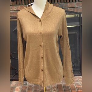 Cozy Tan Button-Up Cardigan with hood